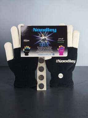 The Noodley LED Flashing Light Up Gloves, Black, Large, 3 Colors, 6 Modes, Kids